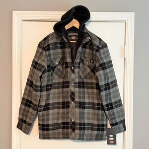 Dickies Black and Gray Checkered Hooded Shirt Jacket Small